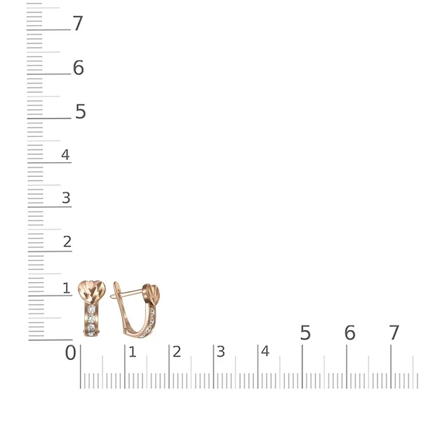 Детские серьги Сердца из красного золота с 8 фианитами