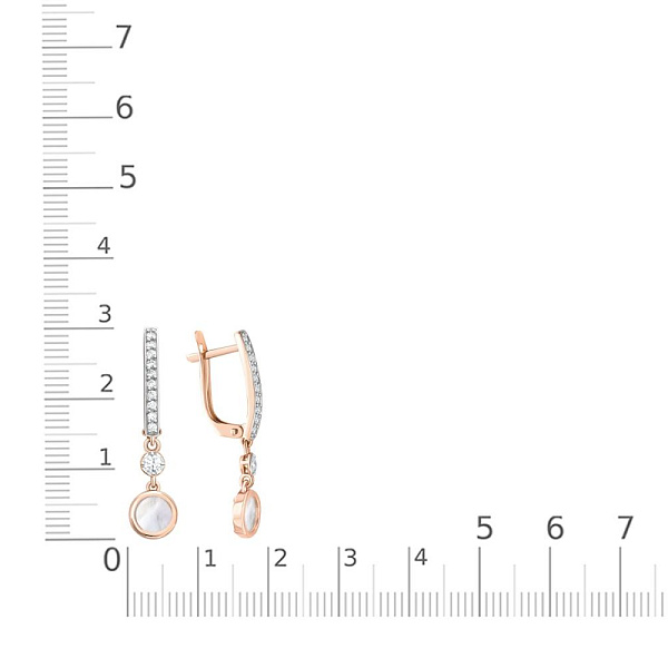 Серьги из красного золота с перламутром и 22 фианитами