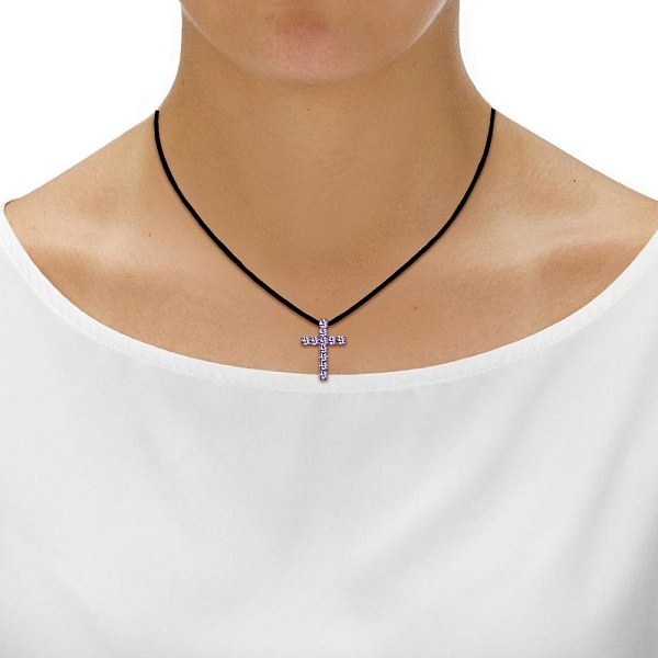 Колье Крест из белого золота с 11 аметистами