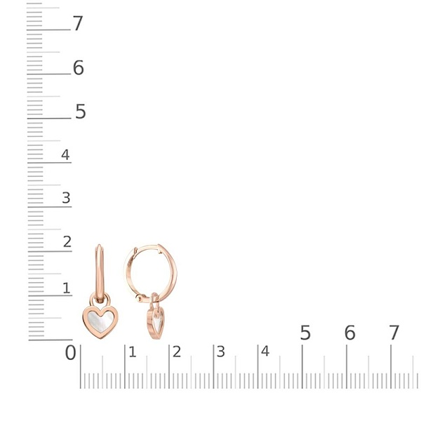 Серьги Сердца из красного золота с перламутром