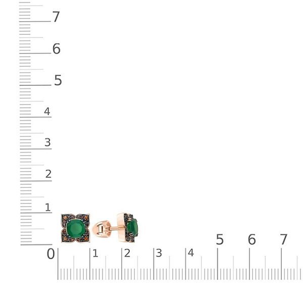 Серьги-пусеты Цветы из красного золота с 2 агатами и 40 фианитами