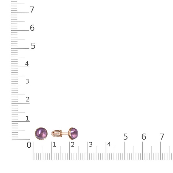 Серьги-пусеты из красного золота с 2 аметистами