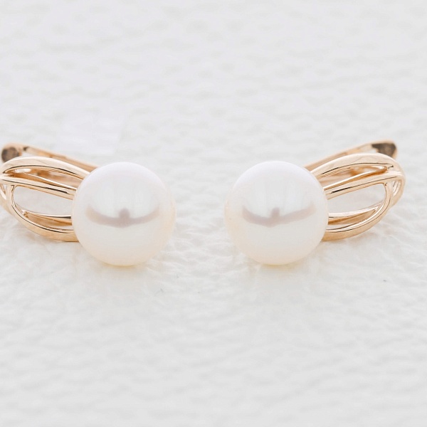 Серьги из красного золота с 2 жемчужинами