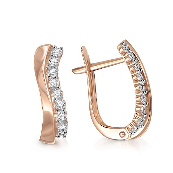 Серьги из красного золота с 18 фианитами