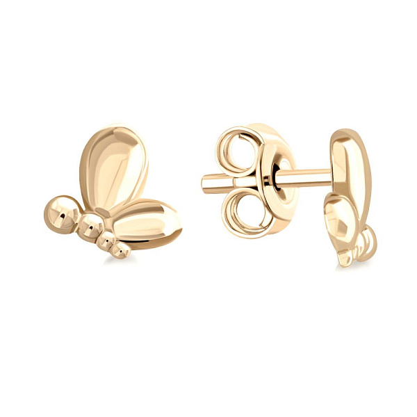 Серьги-пусеты Бабочки из жёлтого золота без вставок