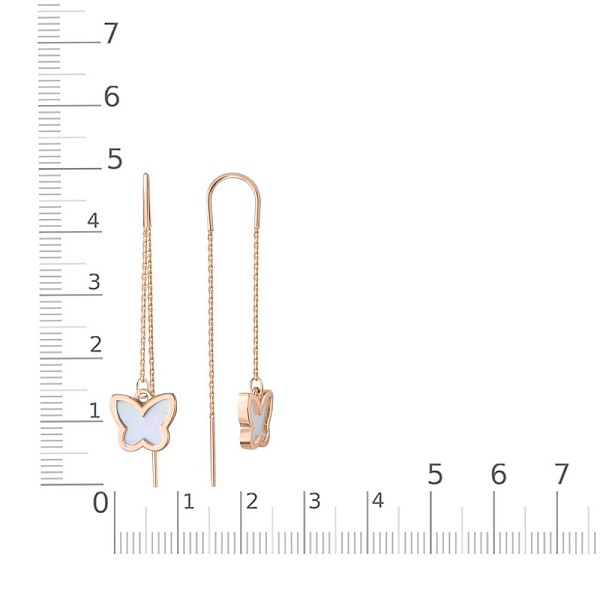 Серьги-продёвки Бабочки из красного золота с перламутром