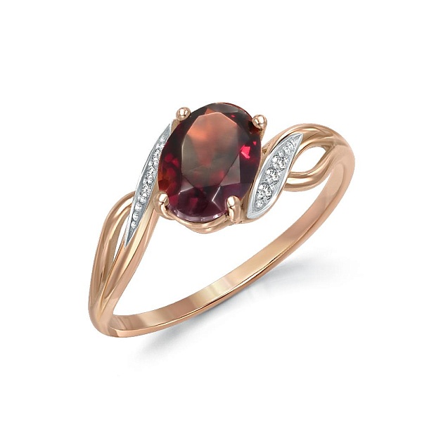Кольцо из красного золота с гранатом и 6 фианитами