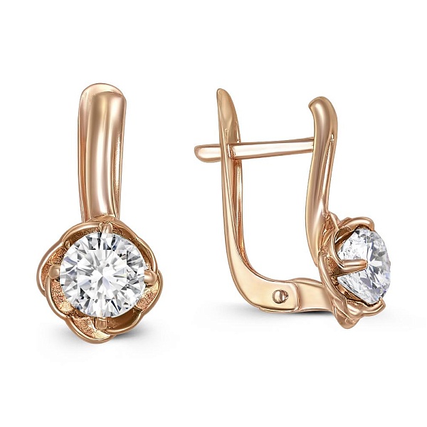 Серьги Цветы из красного золота с 2 кристаллами swarovski