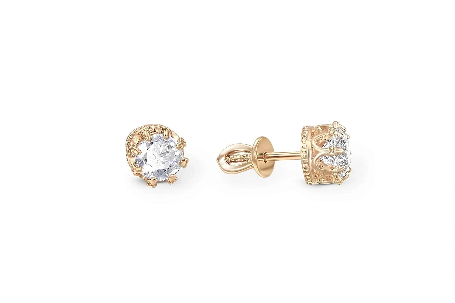 Серьги-пусеты Короны из красного золота с 2 кристаллами swarovski