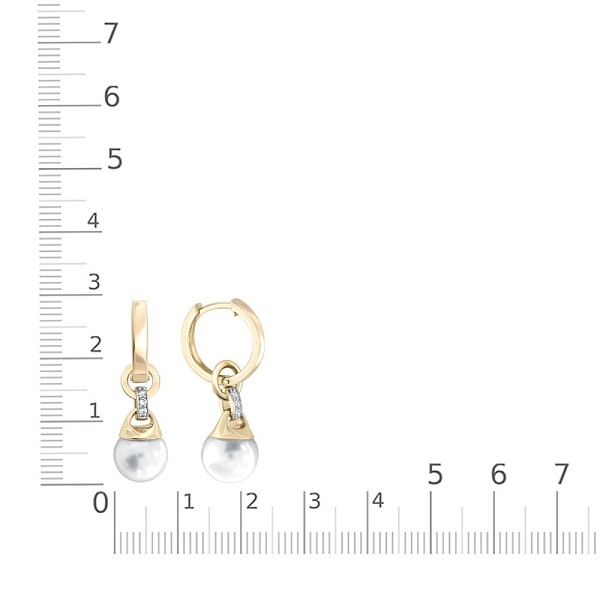 Серьги-трансформеры из жёлтого золота с 2 жемчужинами и 6 фианитами