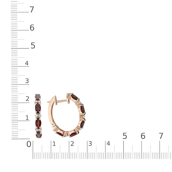 Серьги из красного золота с 10 гранатами и 24 фианитами
