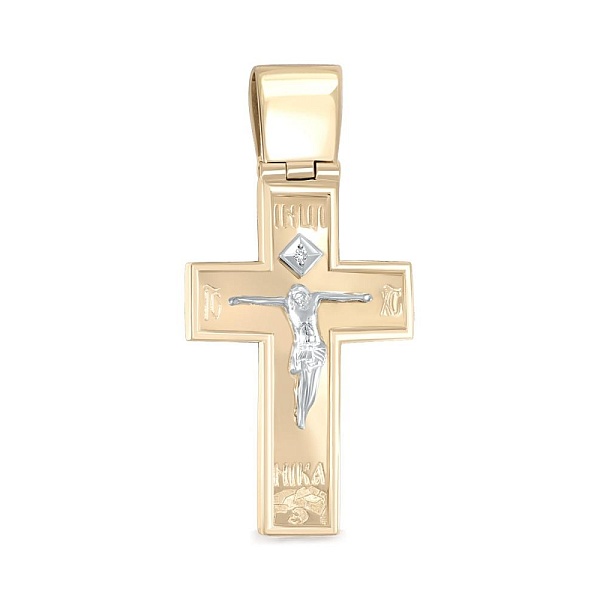 Крест из жёлтого золота с бриллиантом