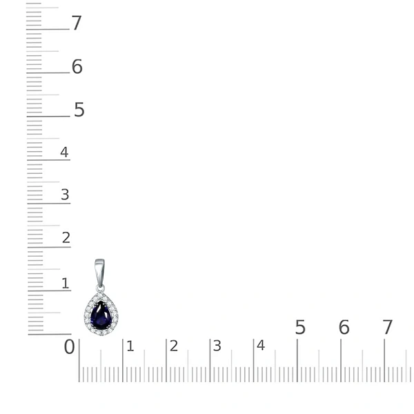 Подвеска капля из белого золота с корундом и 17 фианитами
