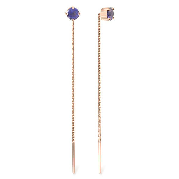 Серьги-продёвки из красного золота с 2 иолитами