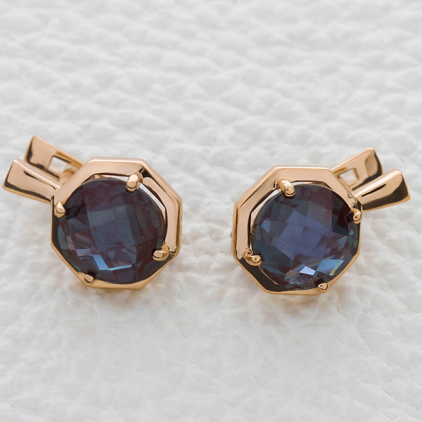Серьги из красного золота с 2 александритами