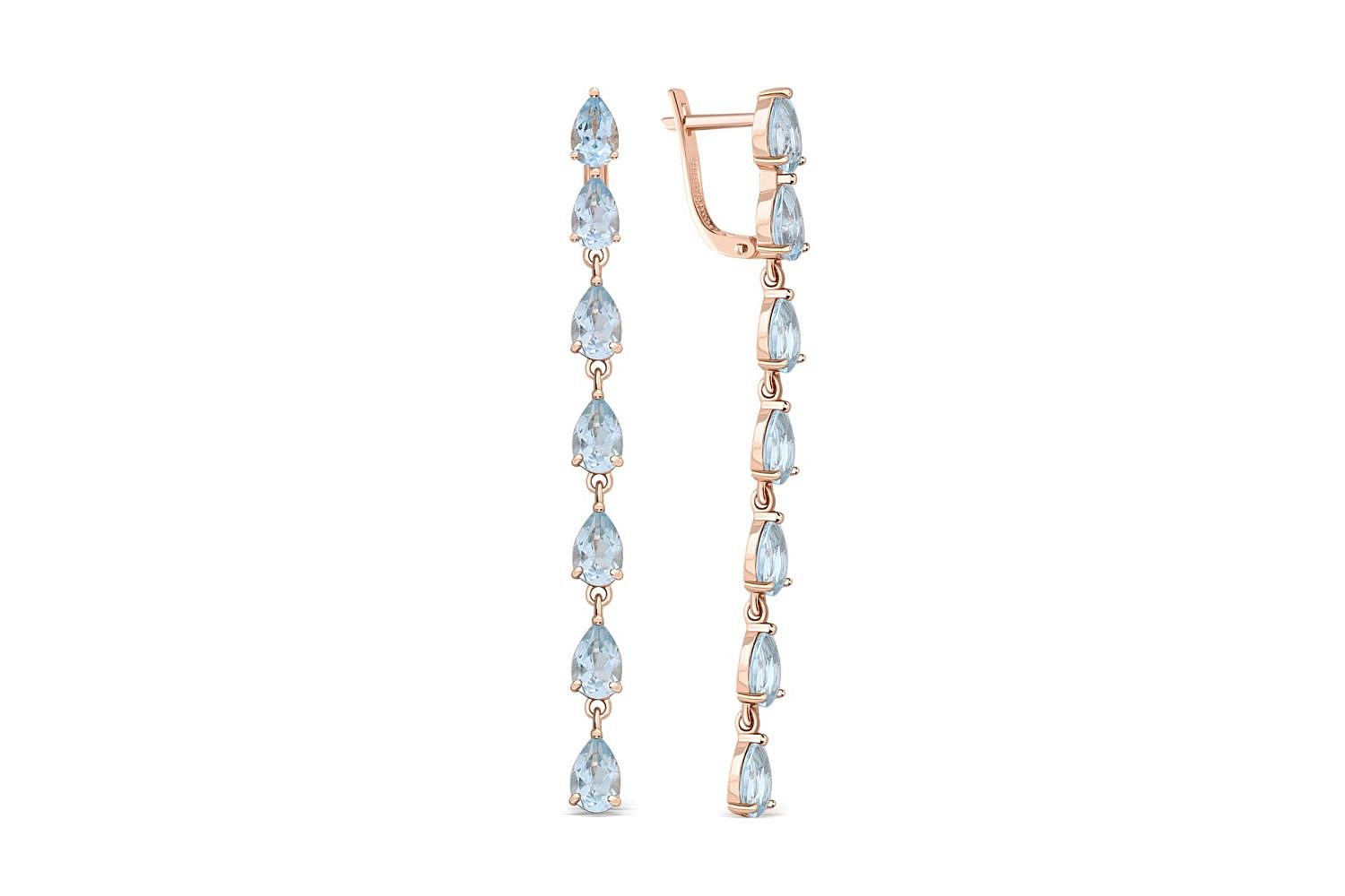 Серьги Дорожки из красного золота с 14 топазами sky