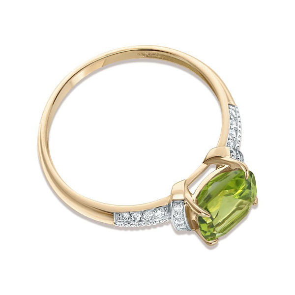 Кольцо из жёлтого золота с хризолитом и 26 фианитами