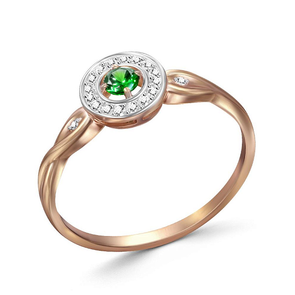 Кольцо из красного золота с изумрудом и 18 бриллиантами