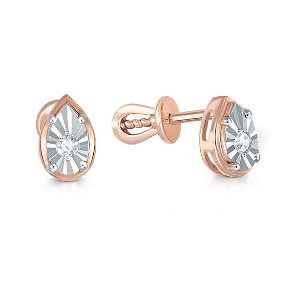 Серьги-пусеты из красного золота с 2 бриллиантами