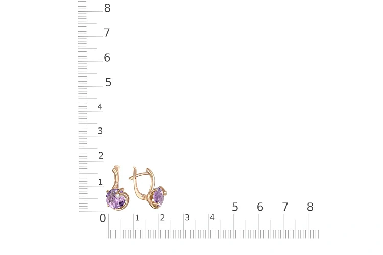 Серьги из красного золота с 2 аметистами и 2 фианитами