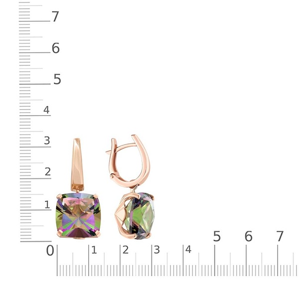 Серьги из красного золота с 2 кварцами