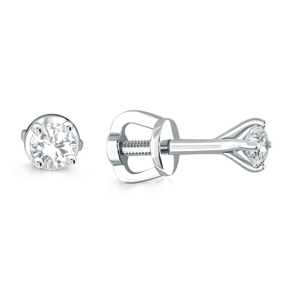 Серьги-пусеты из белого золота с 2 выращенными бриллиантами