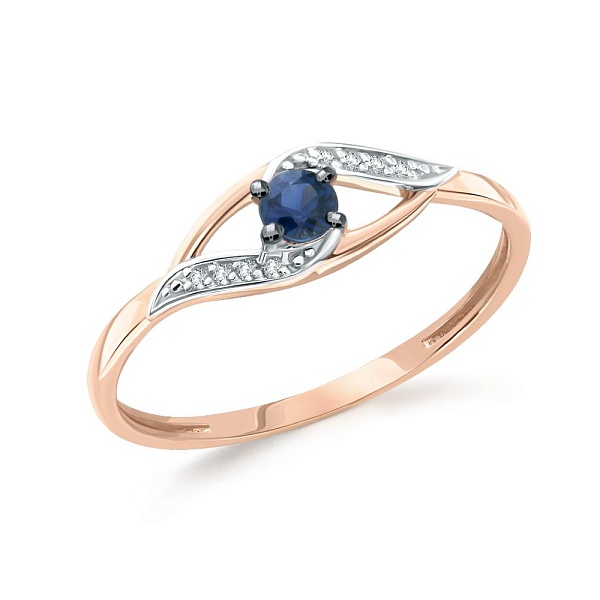 Кольцо из красного золота с сапфиром и 8 бриллиантами