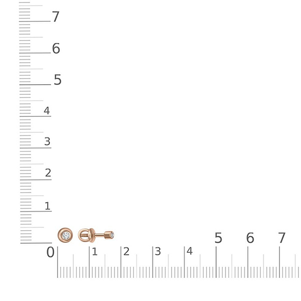 Серьги-пусеты из красного золота с 2 фианитами