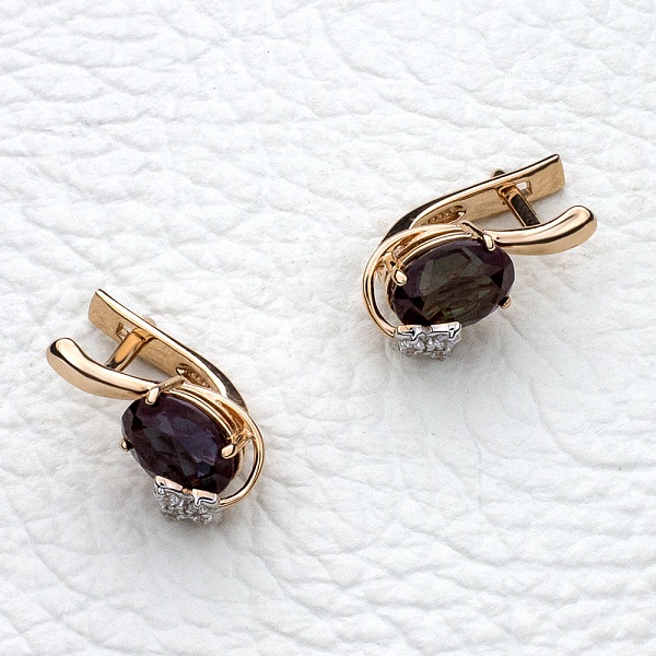 Серьги Бабочки из красного золота с 2 александритами и 8 фианитами