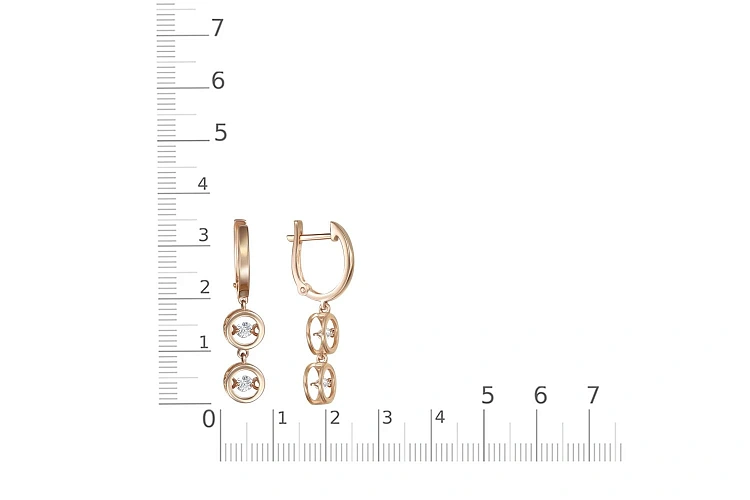 Серьги из красного золота с 4 фианитами