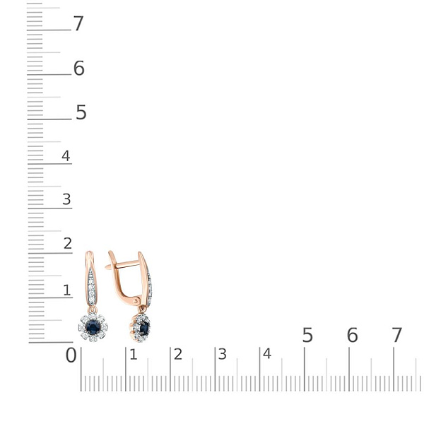 Серьги Цветы из красного золота с 2 сапфирами и 24 бриллиантами