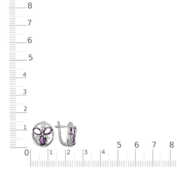 Серьги из белого золота с 6 аметистами и 10 фианитами