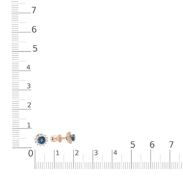 Серьги-пусеты из красного золота с 2 топазами лондон и 24 фианитами