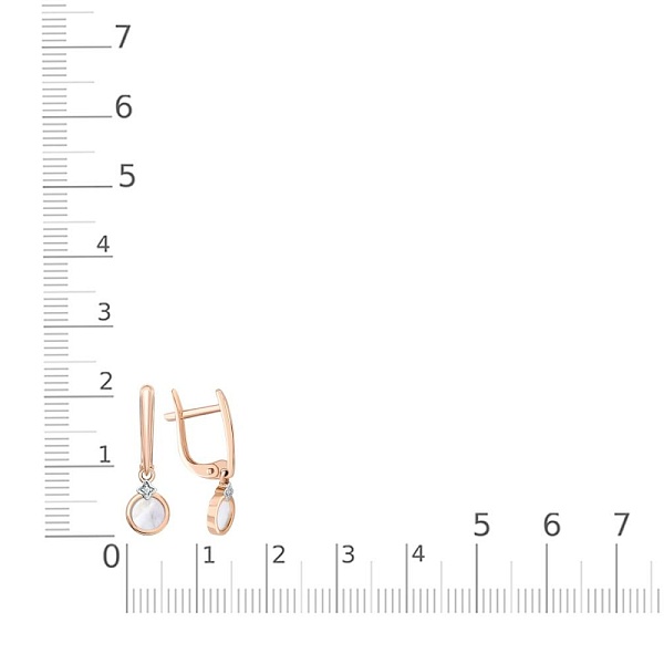 Серьги из красного золота с перламутром и 2 фианитами