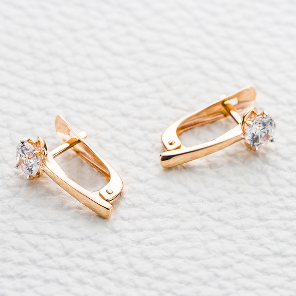 Серьги из красного золота с 2 кристаллами swarovski