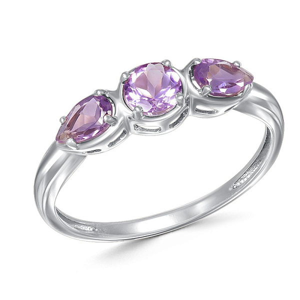 Кольцо из белого золота с 3 аметистами