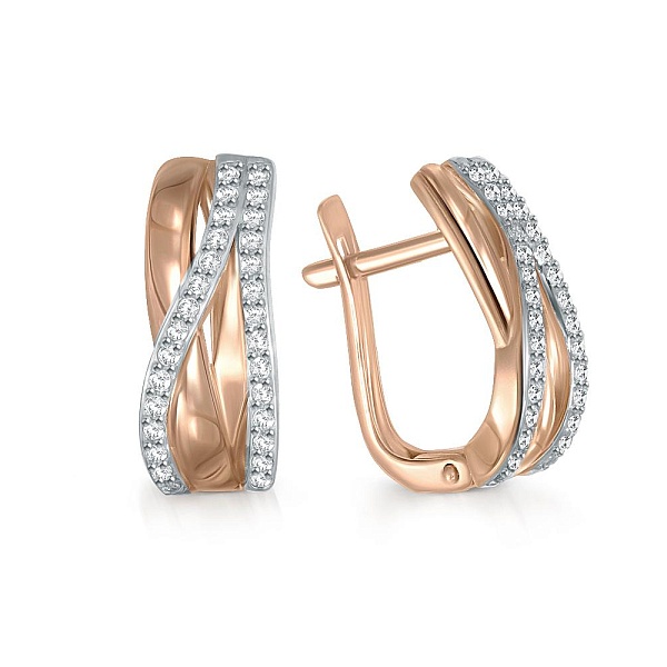 Серьги из красного золота с 58 фианитами