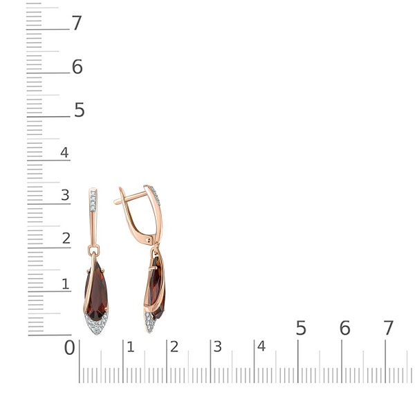 Серьги из красного золота с 2 наноситалами и 32 фианитами