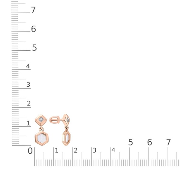 Серьги-пусеты из красного золота с перламутром и 2 фианитами
