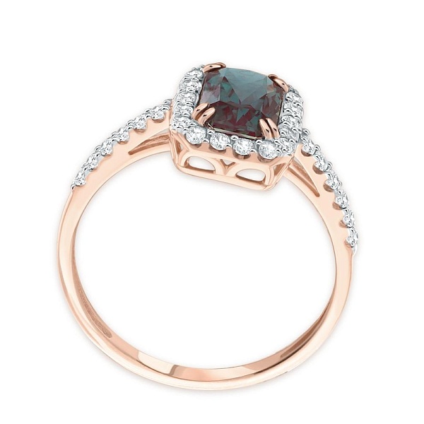 Кольцо из красного золота с александритом и 30 фианитами