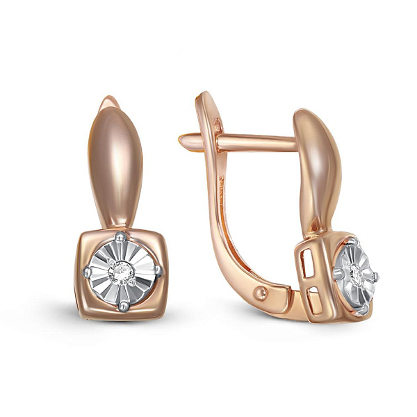 Серьги Квадраты из красного золота с 2 бриллиантами