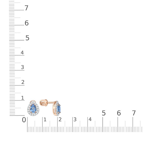 Серьги-пусеты из красного золота с 2 топазами swiss и 32 фианитами