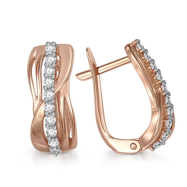 Серьги из красного золота с 20 фианитами