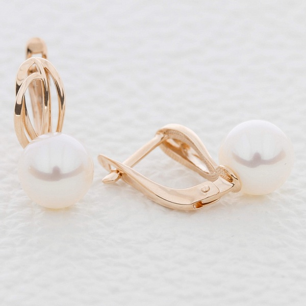 Серьги из красного золота с 2 жемчужинами