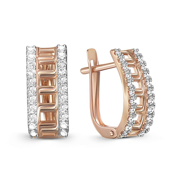 Серьги из красного золота с 44 фианитами