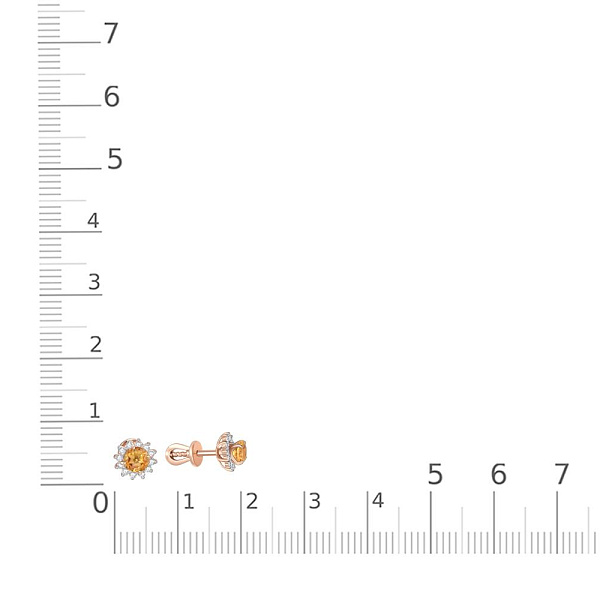 Серьги-пусеты из красного золота с 2 цитринами и 24 фианитами