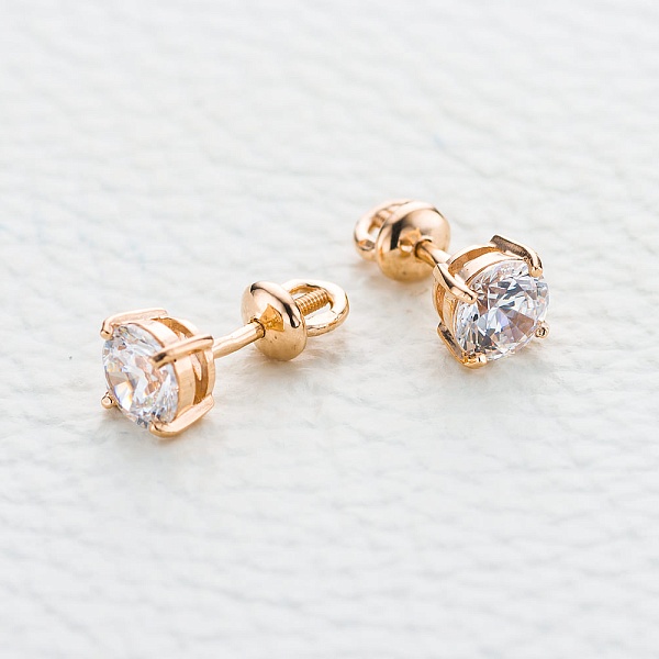 Серьги-пусеты из красного золота с 2 кристаллами swarovski