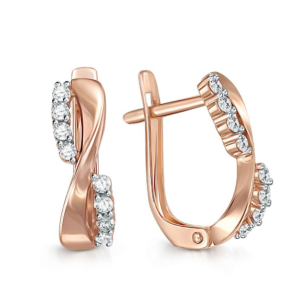 Серьги из красного золота с 16 фианитами