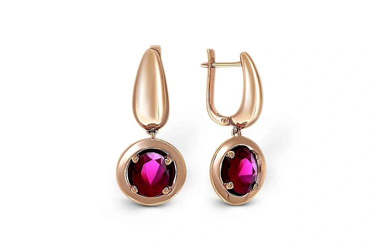 Серьги из красного золота с 2 корундами