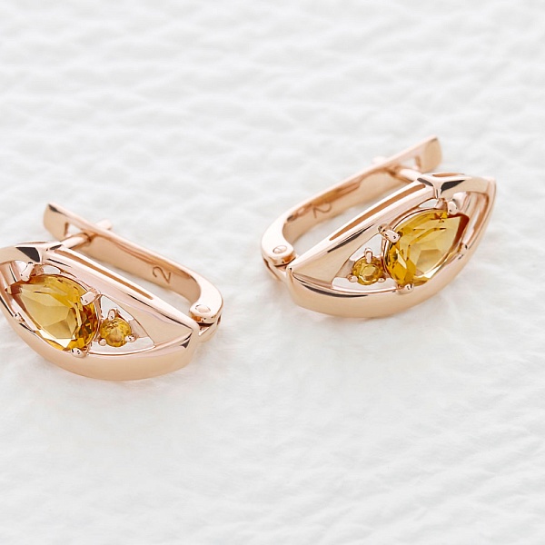 Серьги из красного золота с 4 цитринами